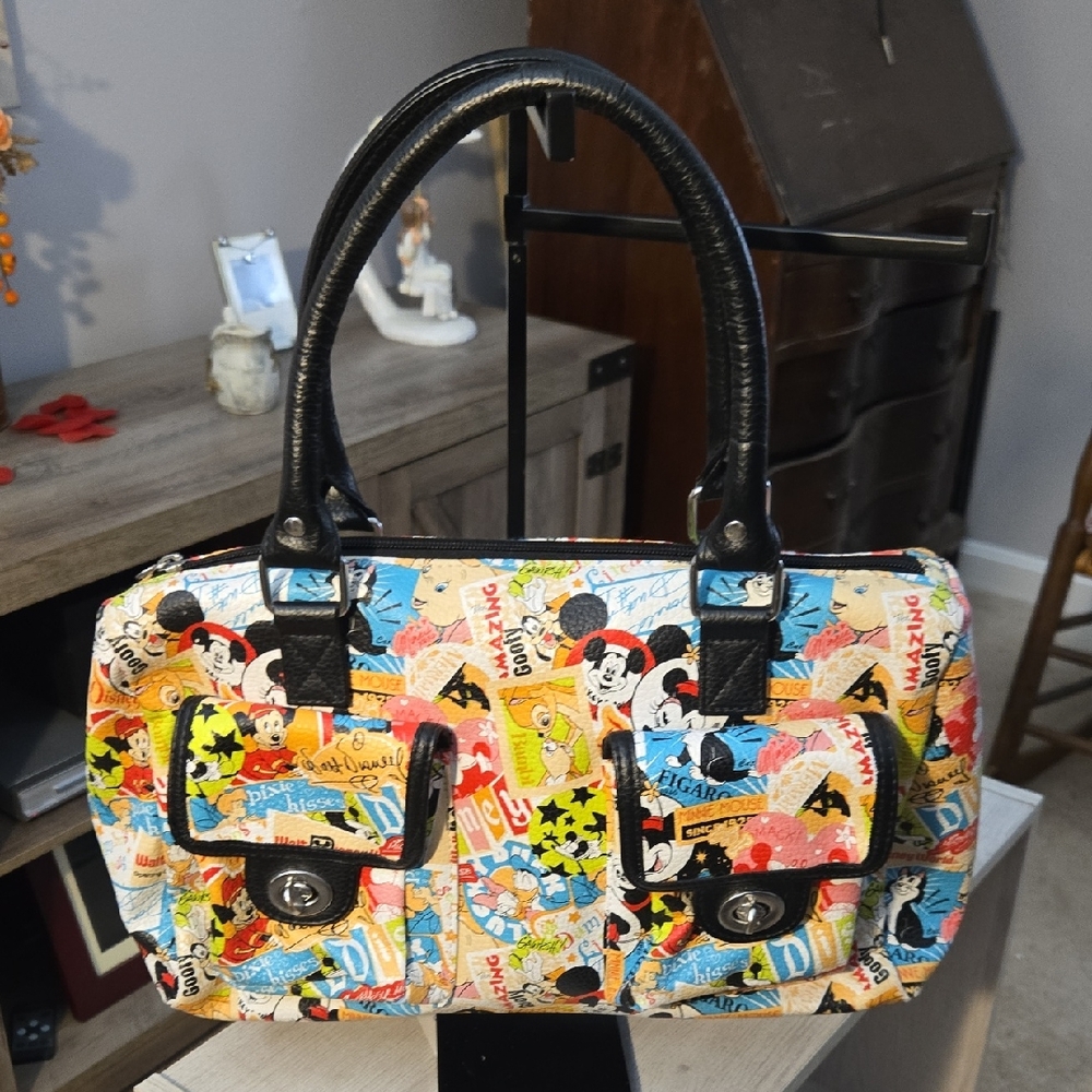 Disney Multicolor Cartoon Patchwork Satchel With … - image 1